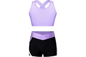 Mufeng Ensemble de Sport Enfant Fille Débardeur Brassière Dos Nu Crop Top de Fitness + Short de Sport Gym Costume Survetement 3-16 Ans