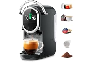 CAPXSNOB Magician1 Machine à café Capsules pour Nespresso, Dolce Gusto, Lavazza A Modo Mio, Dosettes ESE 44mm et Café Moulu, Température et Taille Tasse Réglable, 20Bar, Cafetière Chaud ou Froid (Gris)