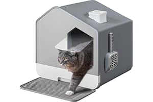 YITAHOME Katzentoilette mit Haube, Katzenklo mit Deckel, Schaufel, Katzentoilette, Einfache Reinigung, Versteckte Katzentoilette, Katzentoilette, Überdachte Katzentoilette, Hohe Seiten (Grau)