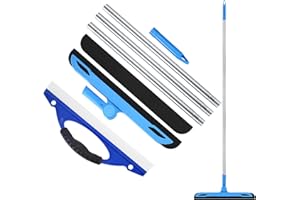 QUIIEOSKIA Floor Squeegee, Window Water Squeegee for Wet Room, Long Handle Foam Shower Cleaner Squeegees, Kitchen Bathroom Floor Garage Cleaning Wiper Squeegee Scrubber Heavy Duty - Blue