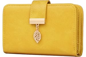 Faneam Leather Wallet for Women RFID Blocking Wallet Women's Small Purse Ladies Bifold Purse Credit Card Wallet with Lanyard, Zip Coin Pocket, 18 Card Slots, Exquisite Box, Yellow