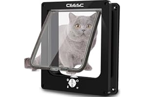 CEESC Extra Large Cat Flap (Outer Size 11.6" x 9.8"), Rotary 4 Way Locking Cat Flap Door for Interior Exterior Doors, Weatherproof Pet Door for Cat & Doggie with Circumference < 24.8",Upgraded Version