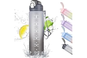 CodiCile 1L Water Bottle, Sports Water Bottle with Straw and Time Markings,Motivational Leakproof 1 litre Water Bottle with BPA Free Lid for Sports Gym Office Running