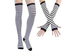 DRESHOW Knee Socks Rainbow Thigh High Socks Overknee Stockings Fingerless Gloves Sleeve Set for Women Girls Party Support Costume Halloween