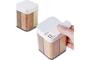 JUMRHFAN Solniczka i pieprzniczka 4 w 1 z tworzywa sztucznego, 4 kratki Flip Empty Spice Dispenser, 2 sztuki w opakowaniu, zestaw podróżny na przyprawy, do podróży, domu, kuchni, grilla (przezroczysta)