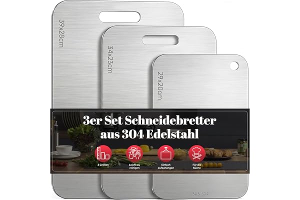 Titan Skärbräda 304 Rostfritt Stål, 3 Storlekar | Titanium, För Kött, Frukt och Grönsaker, Mögelsäker, Diskmaskinssäker, Metall