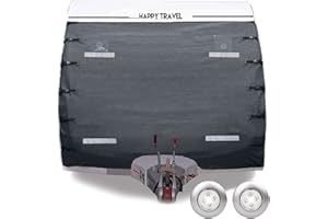 Orqihod Universal Front Towing Cover with 2 LED Lights Waterproof Caravan Front Protection Covers 185x220CM Grey Caravan Front Protector, All Inclement Weather Protection