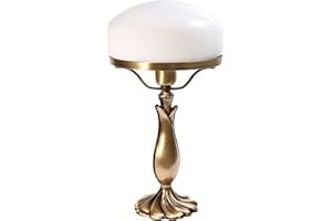 LICHT-ERLEBNISSE Ekskluzywna lampa stołowa lampa grzybkowa mosiądz podstawa brązowa białe szkło E27 do 60 W lampa stołowa w stylu bankierskim lampa grzybkowa styl secesyjny Pils lampka nocna lampka stołowa