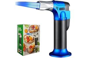 DBZQSCW Butane Torch Lighter,Refillable Blow Torch Kitchen Cooking Torch with Safety Lock Adjustable Flame for Creme Brulee BBQ Baking—Butane Gas Not Included (Blue)
