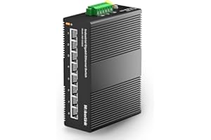 mokerlink 8 Puertos Gigabit Ethernet Switch Industrial de Carril DIN, Capacidad de Conmutación de 16Gbps, No Administrado IP40 (-40 a 185 °F), con Fuente de Alimentación