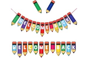 BLULU Welcome Back Decoraciones para Fiestas, Lápiz Multicolor Banner para Volver a la Escuela Decoraciones para Fiestas, Banner para Maestros Instrucción Creativa Prensa Banner Aula
