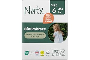 ‎NATY Naty BioEmbrace Pieluchy dla Dzieci Rozmiar 6 (16 kg+) | 100% Biobazowane na Skórze | Roślinna Miękkość, Testowane Dermatologicznie, Super Absorbujące | 102 Sztuk