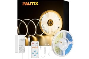 ‎PAUTIX PAUTIX COB LED Streifen Bausatz 2700K Warmweiße,Dimmbar 10M 4800LEDs DC24V LED Strip Light,High Lumen LED Band lichter Kit mit RF Remote Timer Funktion und GS Netzteil für Heim und Küchenbeleuchtung