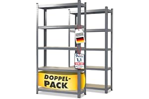 KARAT Tung lasthylla, set om 2, 40 x 90 x 180 cm hylla, källarhylla, förvaringshylla – TÜV/GS-testad – 5 justerbara golv