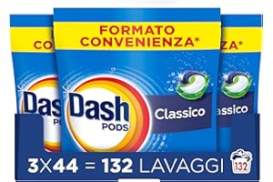 Dash Pods Detersivo In Capsule, 132 Lavaggi, Classico, Rimuove Le Macchie, Igienizza, Brillantezza Per I Capi