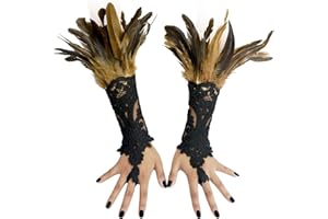 CAMDOM Steampunk - Guantes de plumas estilo vintage con cadena de brazo sin dedos