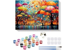 RICUVED Tree Umbrella Painting by Number Kits for Adult Kids, DIY Landscape Canvas Oil Painting Kit for Kids or Beginner with Paint Brushes Acrylic Pigment Drawing Paintwork with Wooden Frame 20x30cm