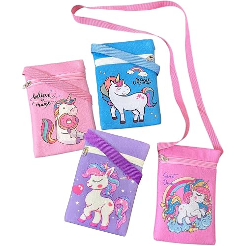 Le Delite Unicorn Mini Crossbody Sling Bags, Pack of 10 pieces, Soft Plush Velvet Material,Multicolor I best birthday party return gifts I kanjak navratri gifts for girls