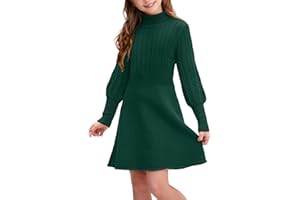 BesserBay Mädchen Winter Rollkragen Puffärmel Strickkleid Cable Knit Pullover Kleid 120-160