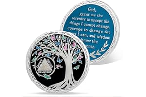 AtSKnSK Moneda de sobriedad de 24 horas, 1 a 12 meses, árbol de la vida, medallones de chips AA para hombres y mujeres, regalo anónimo para la recuperación de adicciones (24 horas)
