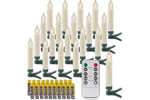 ‎RHYTSING Rhytsing Zestaw 20 świec na choinkę z pilotem zdalnego sterowania, wodoodporne, zasilane bateryjnie, z timerem, wzór kapiący wosk, 20 baterii w zestawie