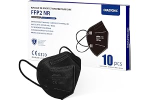 CRAZYCHIC - FFP2 NR Mask Svart - Certifierad Enligt CE EN149 - Andningsskyddsmask - Hög Filtrering med 5 filterlager - Allerg