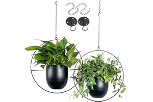 VDYXEW Metall Blumentopf hängend ，Hängende Pflanzgefäße für Innen- und Außenpflanzen mit Haken aus Metall,Hängende Blumenampel für Heimdekoration,blumentopf hängend schwarz (2 pcs)