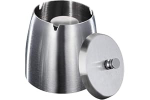 HONZUEN Cendrier Exterieur Interieur Ashtray Outdoor Incassable Metal, Beau Cendriers en Acier Inox Coupe-vent avec Couvercle Anti Odeur pour Jardin Balcon Maison Restaurant, Moyen