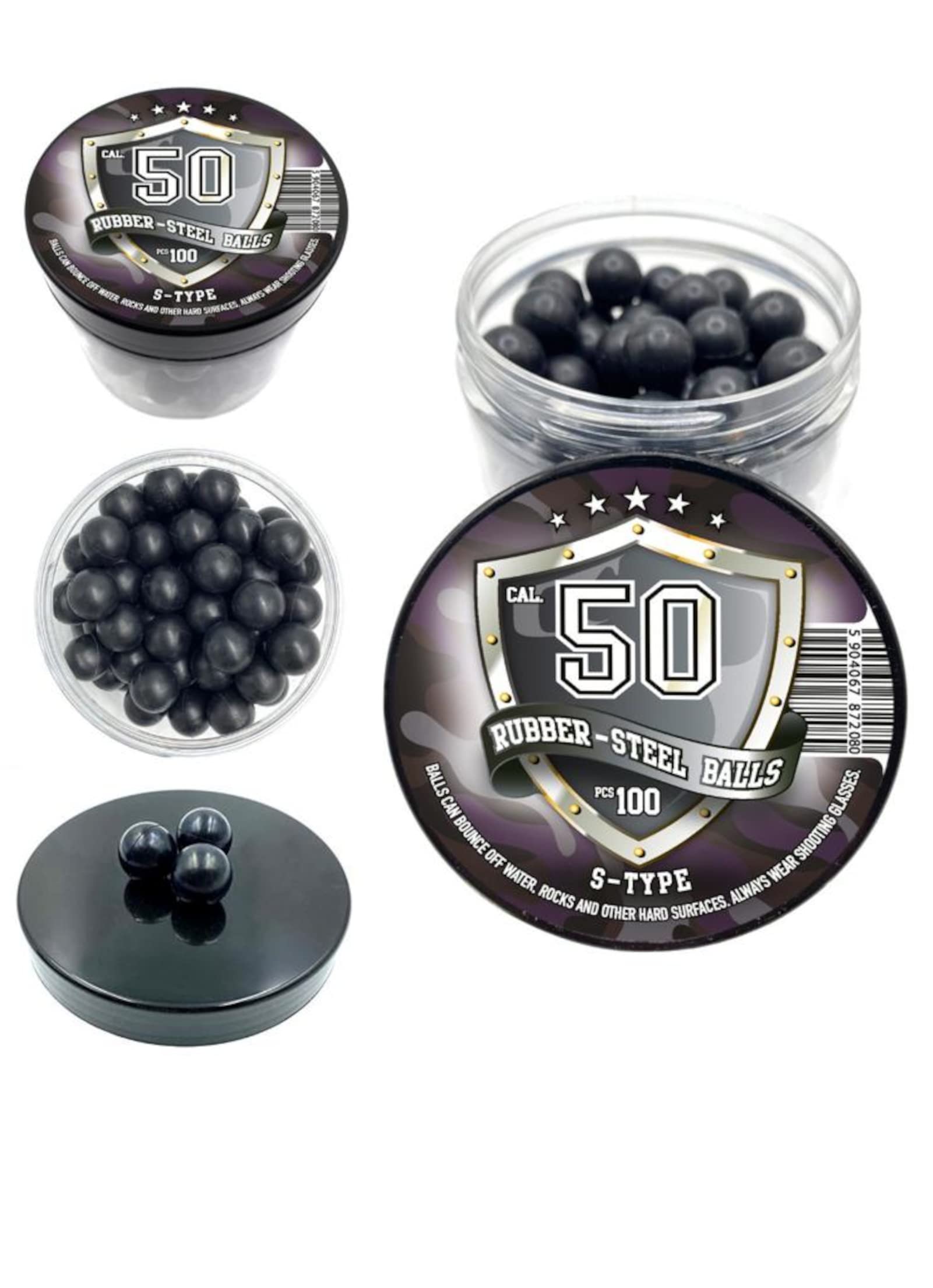 RUBBER-STEEL BALLS in .50 Caliber 100 Piezas. Bolas de Goma-Acero de Mezcla Dura en 2,7 Gramos. Paintballs Reutilizables Pesados Reballs Powerballs para Pistolas de Defensa en Calibre 50 - 1