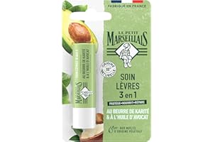 Le Petit Marseillais | Soin Lèvres 3 en 1 Beurre de Karité et Huile d’Avocat (tube de 4,9 g) – Baume à lèvres aux huiles d'origine végétale – Stick à lèvres avec 98% d'ingrédients d'origine naturelle