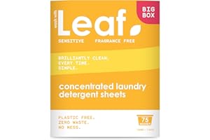Leaf Laundry Sheets Washing Sheets - Sensitive, Non-Bio, Unscented Concentrated Wash - Planet Friendly Alternative to Capsules, Capsules and Liquid Detergents - Plastic Free, Zero Waste - 75 Washes