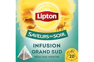 Lipton, Saveurs du Soir, Infusions Grand Sud, Goût Réglisse et Menthe, Relaxation, Ingrédients d'Origine 100% Naturelle, 20 Sachets Pyramid