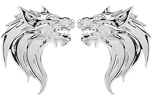 VGOL Una Coppia Di Adesivi Per Auto Con Testa Di Lupo In Metallo 3D Decalcomanie Con Testa Di Lupo Distintivo dell'emblema Adesivi Riflettenti Per Decorazione Auto Per Moto Argento Brillante
