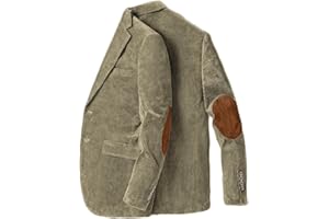 Stillluxury Chaqueta tipo blazer con parche en el codo para hombre, de pana, casual, con solapa de muesca, esmoquin de boda