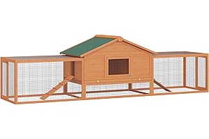 PawHut Wooden Rabbit Hutch Outdoor Run, Guinea Pig Hutch, Two-Storey Bunny House, Pet Habitat Animal Cage with Ramp, 309 x 79 x 86 cm