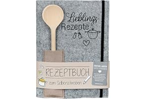 ‎GILDE GILDE Heft Rezeptbuch zum Selberschreiben A5 – leeres Kochbuch für Lieblingsrezepte Backen Kochen – Kochbuch selbst schreiben – Rezepte Buch - mit Holz Kochlöffel – A5