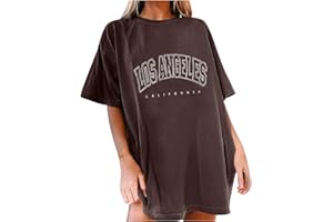 BOTCAM T-shirt pour femme surdimensionné tendance Los Angeles - Col rond - Manches courtes - Vintage - Imprimé - Chemisier de sport - Sweat-shirt pour adolescentes et filles - Long Tops Y2k Hip Hop