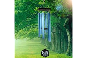 Fonmy Wind Chimes Outdoor w/Butterfly Sign Memorial Windchimes Great Wind Chime Gifts Soothing Melodic Tones & Bamboo/Aluminum Chime for Garden Home or Yard-31 Length Blue Chimes Hanging Decor.