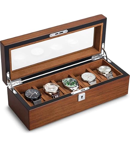 Boîte à Montres Augusta En Bois Noir Laqué Brillant - Capacité 10 Montres - Verrouillable - Neuf Avec étiquettes