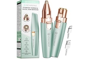 VG VOGCREST Rasoio 2 in 1 Per Viso e Sopracciglia: Ricaricabile, Indolore, Con Luce LED Integrata - Per Labbra e Corpo (Verde)