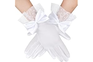 Yolev Guantes de Encaje para Mujer Guantes de Novia Recortados Blanco Guantes de Volantes de Malla Vintage con Lazo Guantes de Fiesta de té Niñas Boda de Noche Accesorios de Fiesta de Halloween
