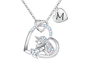 TINGN Einhorn Kette für Mädchen Geschenke - CZ Einhorn Anhänger Kette für Mädchen Herz Einhorn Kette Kinder Einhorn Halskette mit Buchstaben Kinder Schmuck Mädchen Geburtstagsgeschenk für Mädchen