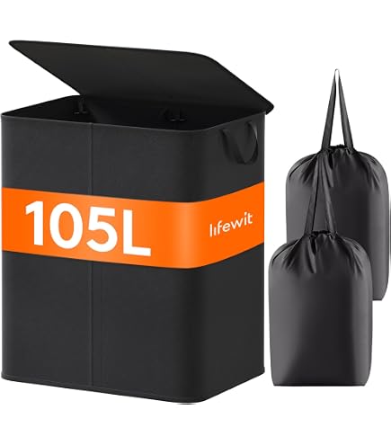 Panier à Linge 100L Pliable Avec Poignées Bois - Gris - Rangement Salle De Bain Ou Chambre