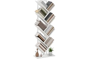 HOMCOM Librería en Forma de Árbol de 9 Niveles, Estantería de Libros con 9 Estantes, Estructura de Acero, para CD, DVD, Álbumes, Sala de Estar, Oficina, Estudio, Dormitorio, 50x24x136 cm, Blanco