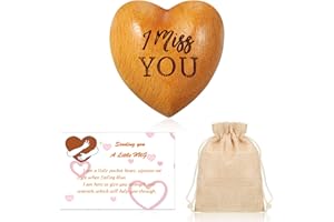 Otuuz A Little Hug Set Wooden Heart Ornaments Love You Isolation Gift Sending You a Hug Card Thinking of You Present with Drawstring Storage Bag for Family Love One Couple Gift (Miss)