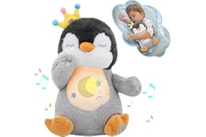 seOSTO Schlummer Kuscheltier, Beruhigende Pinguine, Atmende Pinguine, Schlafotter Plüsch mit Atembewegung und Musik Musikalische, Beruhigungspuppe für Baby Spielzeug, Neue Baby Geschenke