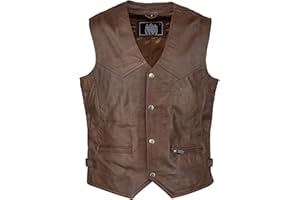 URBAN 5884 Billie Vera Stile Biker, Moto, Pelle Ovina Comoda e Confortevole, Gilet da Motociclista con Chiusura a Bottoni Uomo