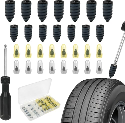 Adiwo Clavos de Reparación de Neumáticos de Goma, 30 PCS Tubeless Tire Repair Stud Kit, 2 Tamaños Tire Repair Studs with Scre