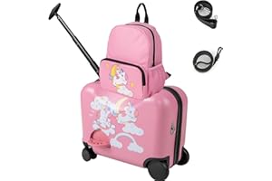 SOARS Kinderkoffer & Rucksack 18”+12”, Reisekoffer mit Rollen & Teleskopgriff, Trolley Kinder, Kindergepäck, Hartschalenkoffer, Kindertrolley für Jungen und Mädchen (Einhorn B)