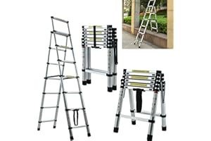ROYALSWILL 2m – 2,3m Teleskopleiter Aus Aluminium 6+7 Stufe Teleskop Stehleiter Trittleiter A-Rahmen Mehrzweckleiter Rutschfester Ausziehbare Leiter Leicht Haushaltsleiter Dachbodentreppe 150KG Belastbarkeit